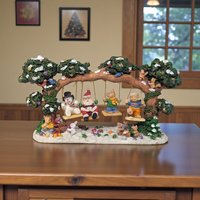 Vintage Resin Christmas Swing Figure: Santa Snowman Teddy Bear