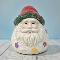 Vintage 2000 Ceramic Mini Santa Head Jar: Enesco Holiday Trinket Dish