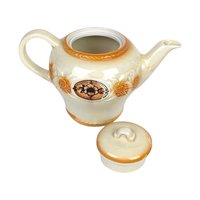 Vintage Porcelier Brown Medallion Vitreous China Teapot