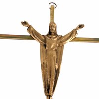 Mid-Century Modern Brass Toned Metal Crucifix Wall Hanging