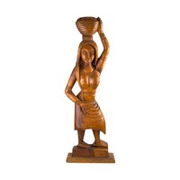 Vintage 24" Hand-Carved Wood Woman with Bowl