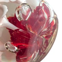 Vintage Art Glass Paperweight: Red with White Flowers