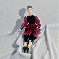 Vintage 18" Harlequin Red and Black Pierrot Doll