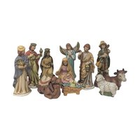 Vintage 11 Piece Hand Painted Ceramic Nativity Set: Herald Christmas Collection