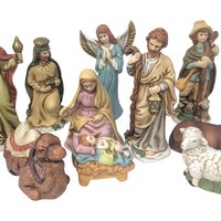 Vintage 11 Piece Hand Painted Ceramic Nativity Set: Herald Christmas Collection