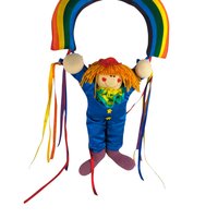 1984 Dakin Plush Clown Hanging From A Rainbow Wall Decor