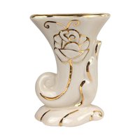 Vintage Cream Cornucopia Vase Set: Rose & Gold Bud Vases
