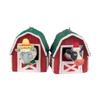 Vintage Enesco Bobblehead Ornaments: Cow & Sheep Farm Pair