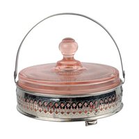 Vintage Pink Glass Covered 3-Part Bowl