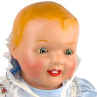 Vintage 23" Blonde Baby Doll: Blue Floral Dress & Bonnet