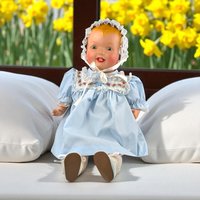 Vintage 23" Blonde Baby Doll: Blue Floral Dress & Bonnet