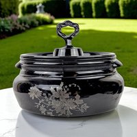 VTG  L.E. Smith Mt. Pleasant Black Amethyst Glass Covered Bean Pot