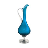 Mid-Century Blue Glass Decanter and Cordial Glass Set