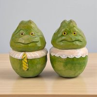 Vintage Hand Carved Mr. and Mrs. Frog Figurines
