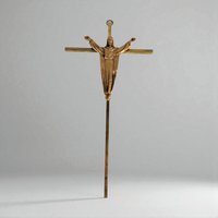 Mid-Century Modern Brass Toned Metal Crucifix Wall Hanging