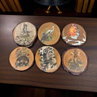 Vintage Handmade Nature Wood Slice Coasters, Set of 6