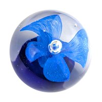 Vintage Art Glass Paperweight: Cobalt Blue Flower with Bubbles