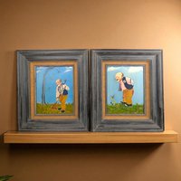 Vintage Clown Paintings Pair: