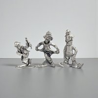 Vintage Pewter Clown Figurine Set