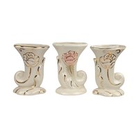 Vintage Cream Cornucopia Vase Set: Rose & Gold Bud Vases