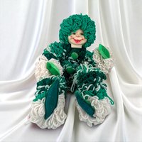 Vintage Handmade Green Yarn Sitting Clown