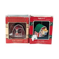 Vintage Enesco Bobblehead Ornaments: Cow & Sheep Farm Pair