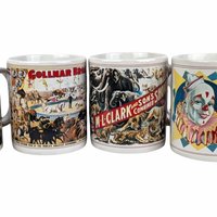Vintage Flambro Ceramic Circus Poster Mugs, Set of 4