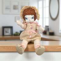 Vintage Handmade Cloth Doll in Bonnet and Dress