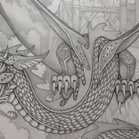 Vintage Dan Thompson Fantasy Dragon & Castle Signed Print