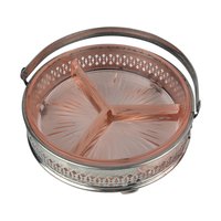 Vintage Pink Glass Covered 3-Part Bowl