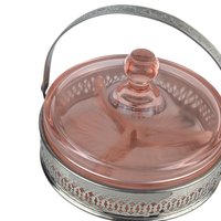Vintage Pink Glass Covered 3-Part Bowl