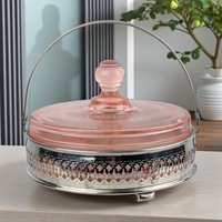 Vintage Pink Glass Covered 3-Part Bowl