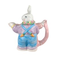 Vintage Whimsical Dancing Rabbits Ceramic Teapot