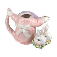 Vintage Whimsical Dancing Rabbits Ceramic Teapot