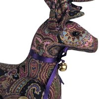 Vintage Paisley Plush Reindeer Figure – Boho Button Jointed Fabric Deer