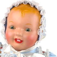 Vintage 23" Blonde Baby Doll: Blue Floral Dress & Bonnet