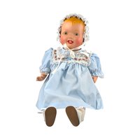 Vintage 23" Blonde Baby Doll: Blue Floral Dress & Bonnet