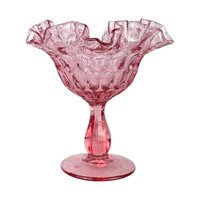 Vintage Fenton Thumbprint Ruffled Cranberry Glass Dish