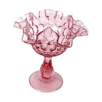 Vintage Fenton Thumbprint Ruffled Cranberry Glass Dish