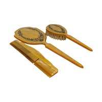 Vintage Three-Piece Amber Celluloid Vanity Set