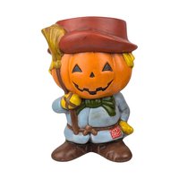 1970s Hand-Painted Scarecrow & Jack-O'-Lantern Ceramic Figures