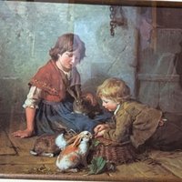 Vintage Felix Schlesinger "Feeding the Rabbits" Framed Art Print