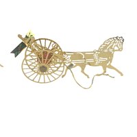 Vintage Brass Metal Rocking Horse and Carriage Ornament Set