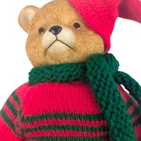 Handmade Porcelain Christmas Bear in Knit Outfit