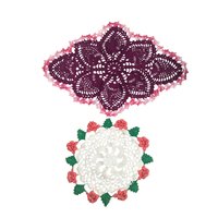 Vintage Handmade Burgundy and Rose White Crochet Doily Set