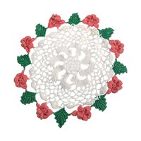 Vintage Handmade Burgundy and Rose White Crochet Doily Set