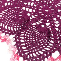 Vintage Handmade Burgundy and Rose White Crochet Doily Set