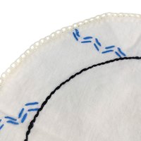 Vintage Hand Embroidered Floral Linen Doily Set