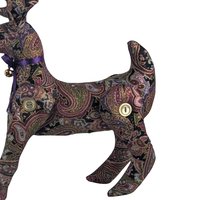 Vintage Paisley Plush Reindeer Figure – Boho Button Jointed Fabric Deer