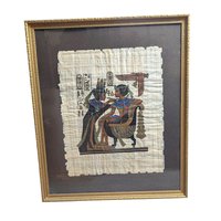 Vintage Egyptian Papyrus Painting: King Tut and Ankhesenamun